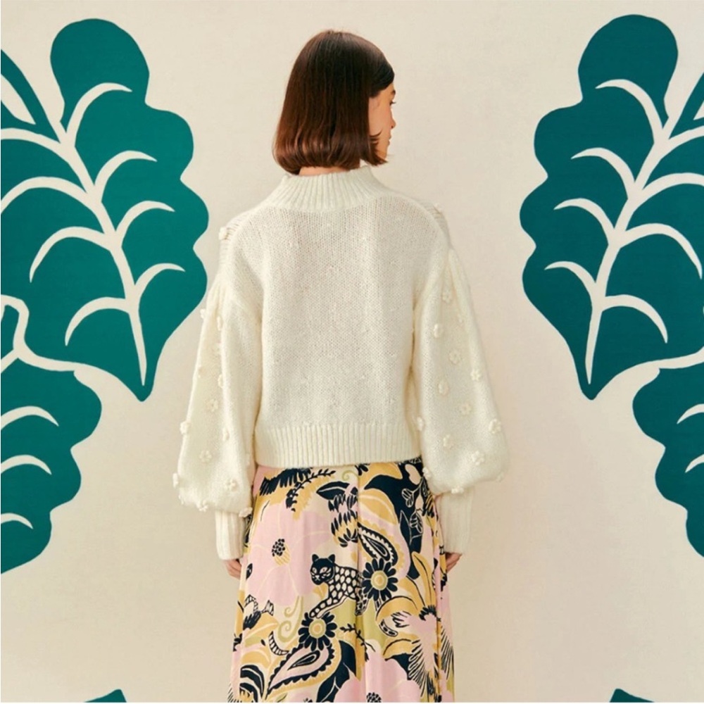 FARM Rio Cowl Neck Sweater with Flower Details in off white, size S - Picture 2 of 9